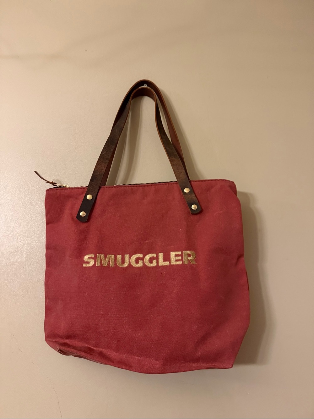 General Knot & Co. Smuggler Waxed Canvas Tote Bag Rust Leather Handles Market
